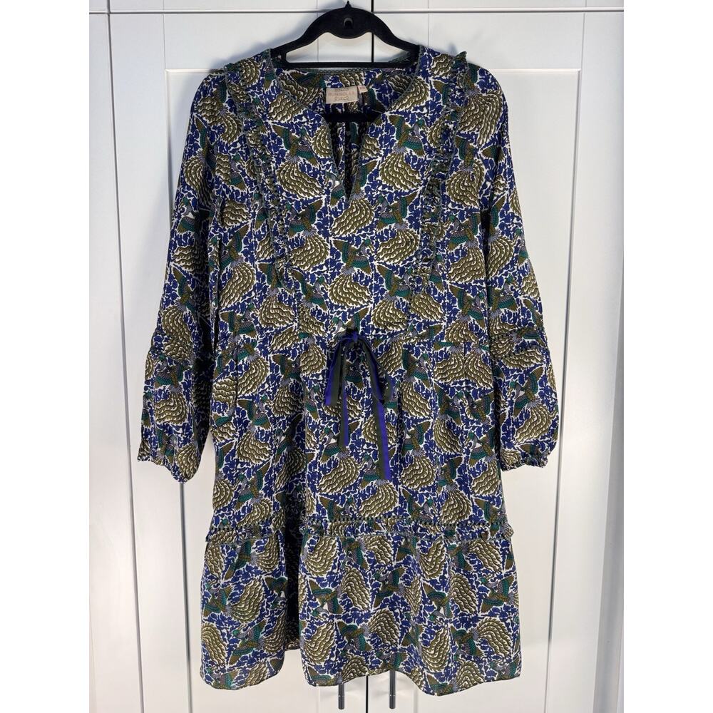Rungolee Women Mini Silk Dress XS Resort Vacation Peacock Preppy Bold Boho